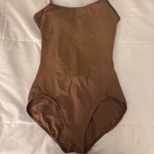Capezio skin tone leotard with clear straps